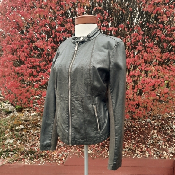 Kenneth Cole Faux Leather Moto Jacket Stretch Green NEW - Picture 7 of 12